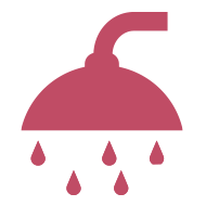 Illustration på en dusch med vattendroppar, illustrerar att vi bör använda mindre varmvatten för att spara el.