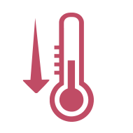 En bild på en termometer och en pil som pekar ner, illustrerar att sänka värmen inomhus minskar energianvändningen för uppvärmning.